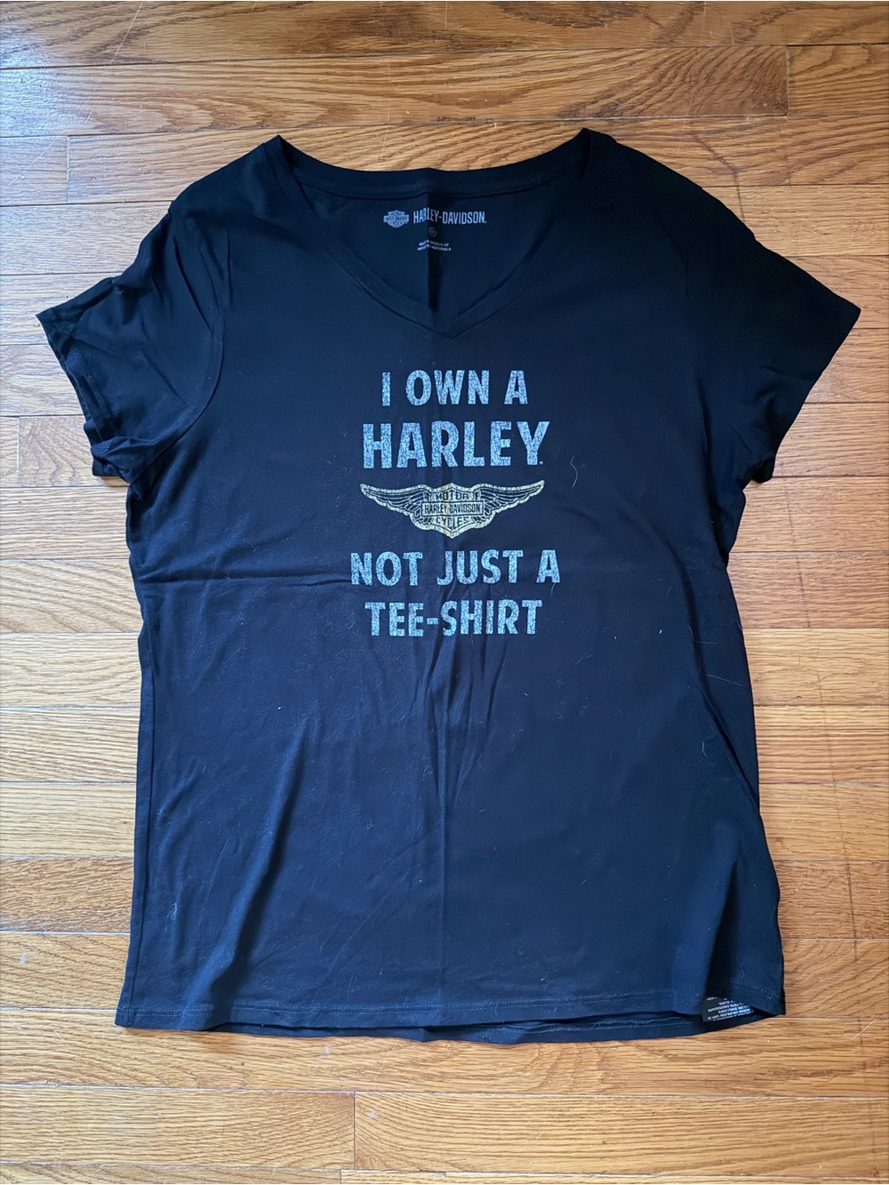 Harley-Davidson Black Women's V-Neck Tee with Metallic Emblem